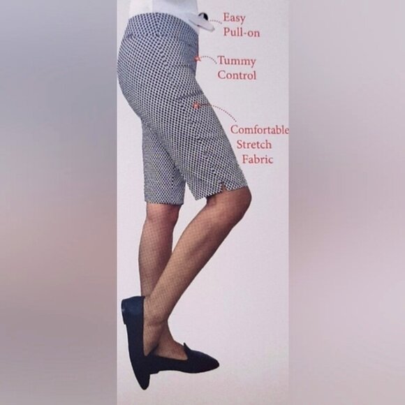 SC&CO 13" Pull On Bermuda Shorts Tummy Control Dressy Diamond Print Stretch - Picture 1 of 10